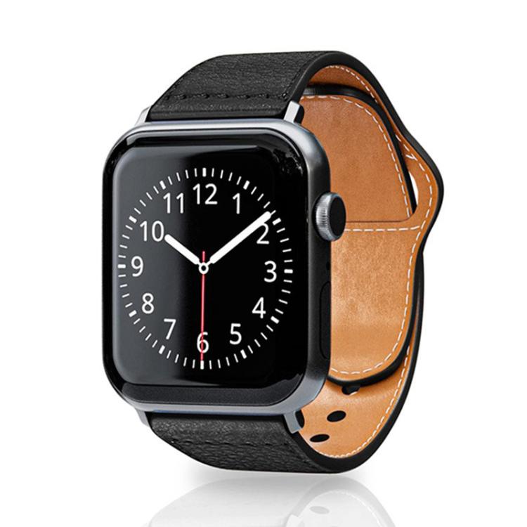 

For Apple Watch 46mm / 49mm / 45mm / 44mm Reverse Buckle Litchi Genuine Leather Watch Band(Black)