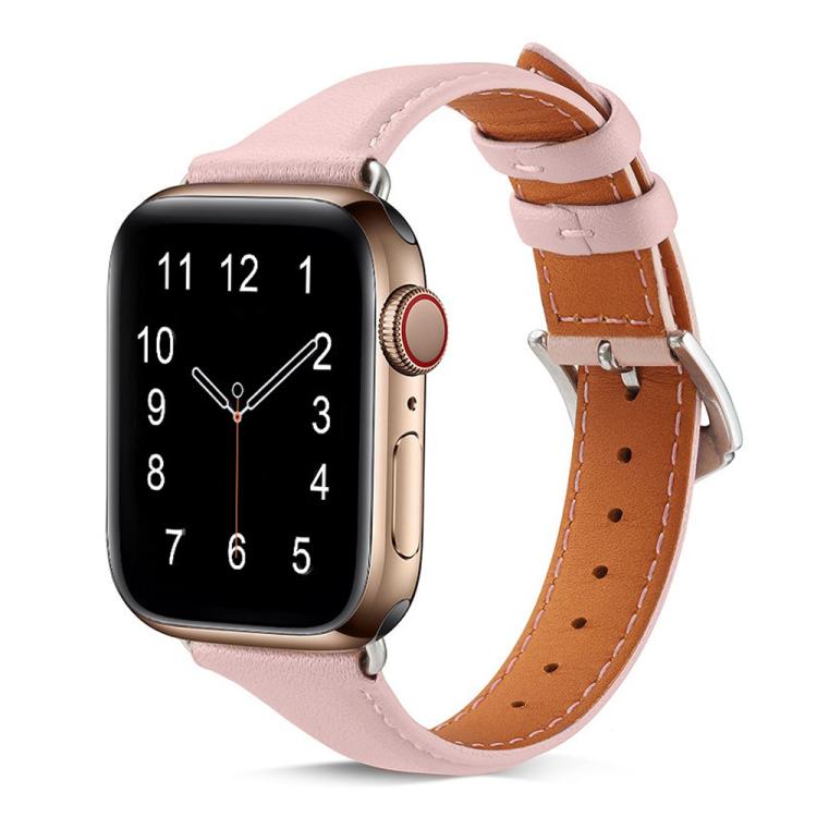 

For Apple Watch 46mm / 49mm / 45mm / 44mm Small Waist Drop Buckle Genuine Leather Watch Band(Pink)