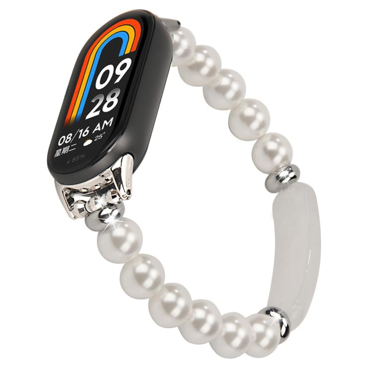 

For Xiaomi Smart Band 10 / 9 / 8 Large Beaded Bracelet Watch Band(White Beads)