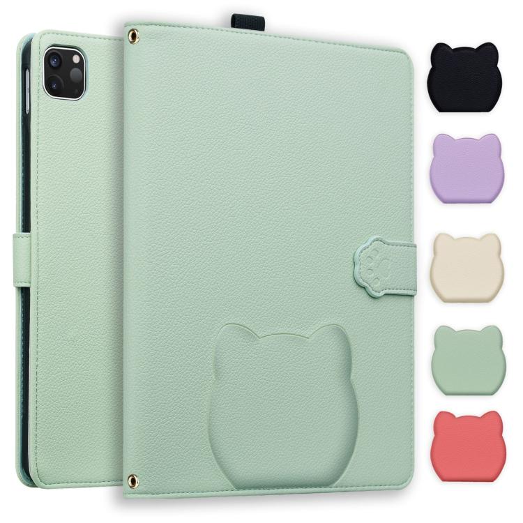 

For iPad Pro 13 2024 Cat Skin-feel Litchi Leather Smart Tablet Case(Green)