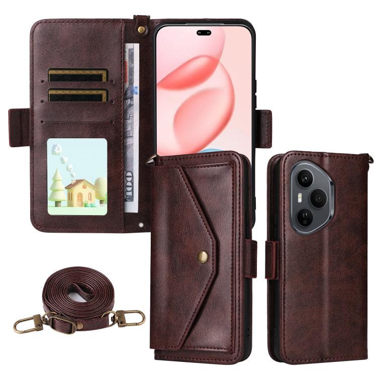 

For Honor 400 Pro Global 160.8mm Multi-card Slots Crossbody Cowhide Leather Phone Case(Brown)