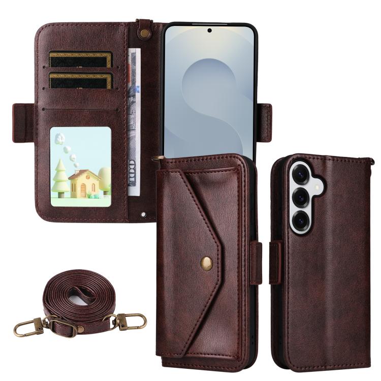 

For Samsung Galaxy S25 5G Multi-card Slots Crossbody Cowhide Leather Phone Case(Brown)