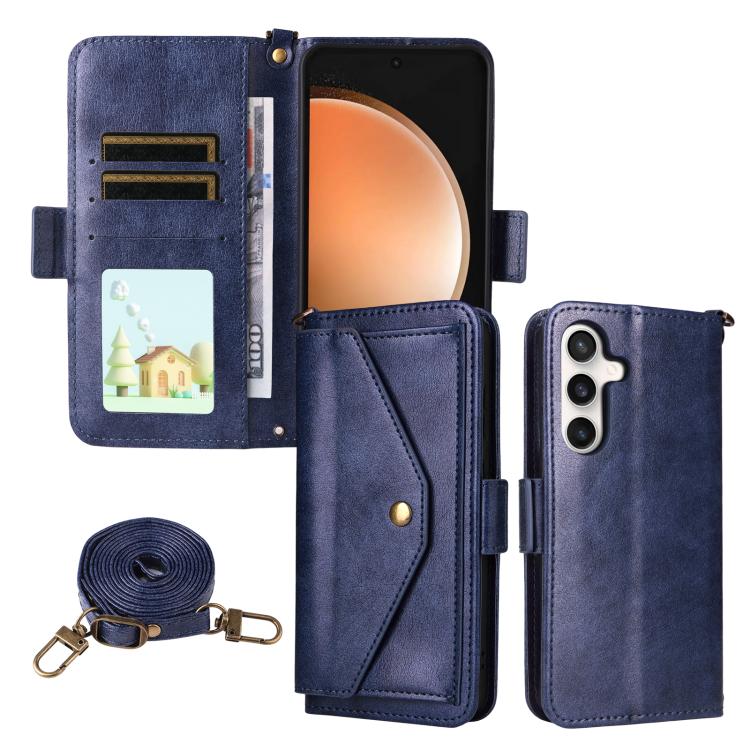 

For Samsung Galaxy S25 FE 5G Multi-card Slots Crossbody Cowhide Leather Phone Case(Blue)