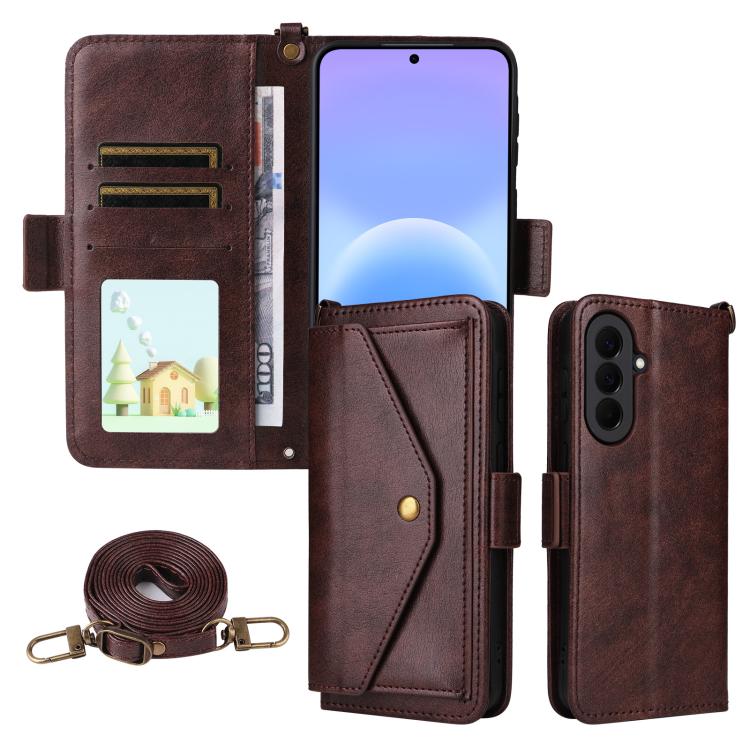 

For Galaxy A57 5G Multi-card Slots Crossbody Cowhide Leather Phone Case(Brown)