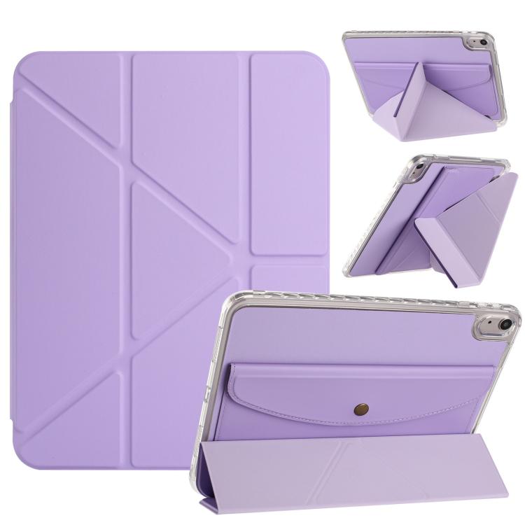 

For iPad 2025 / 2022 Back Wallet Y-Fold Deformation Leather Smart Tablet Case(Purple)