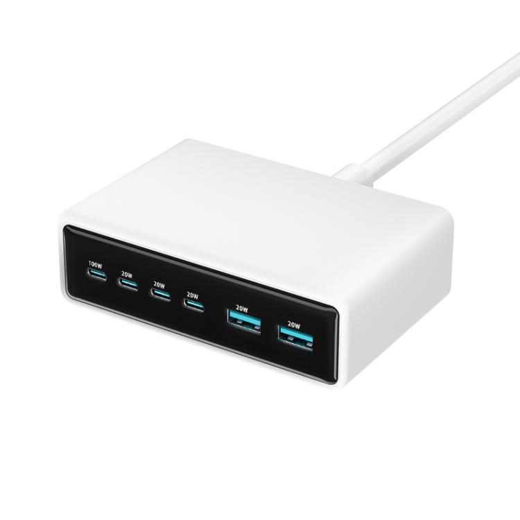 

200W 4xUSB-C / Type-C and 2xUSB-A Multi-function 6 Ports GaN Desktop Fast Charger, Plug:EU Plug(White)
