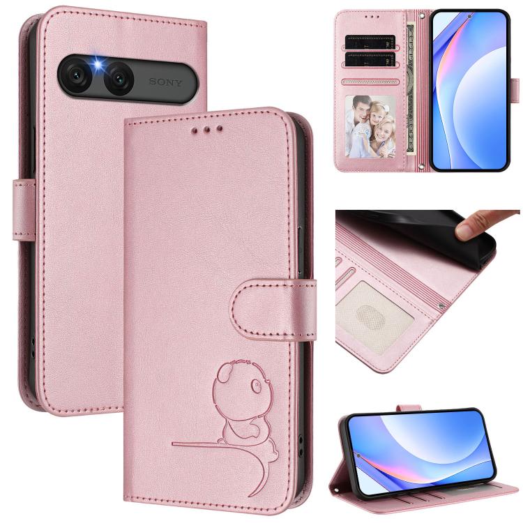 

For Sony Xperia 10 VII Litter Panda Embossing RFID Leather Phone Case with Lanyard(Pink)