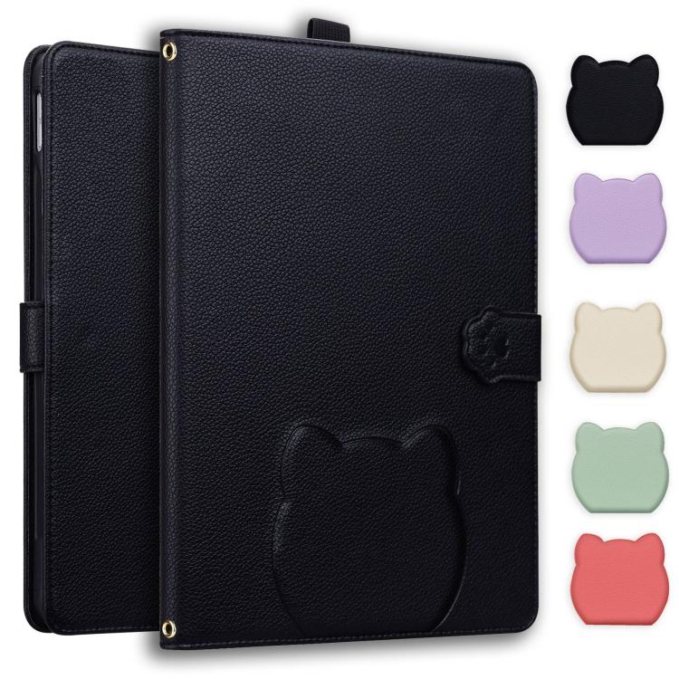

For Amazon Kindle Paperwhite 12th Gen 2024 Cat Skin-feel Litchi Leather Smart Tablet Case(Black)