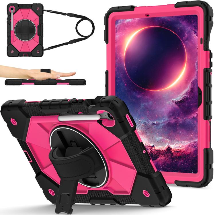

For Samsung Galaxy Tab S10 FE / S9 Contrast Color Robot Silicone Hybrid PC Tablet Case(Black Rose Red)