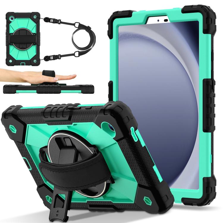 For Samsung Galaxy Tab A11 Contrast Color Robot Silicone Hybrid PC Tablet Case(Black Mint Green)