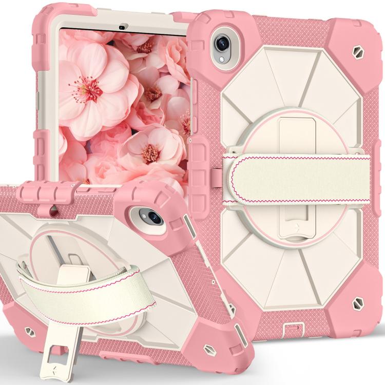 For Samsung Galaxy Tab S11 Contrast Color Robot Silicone Hybrid PC Tablet Case(Rose Gold Beige)