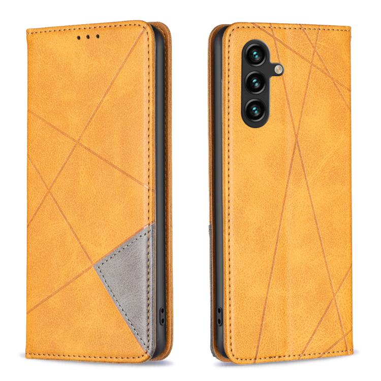 

For Samsung Galaxy S25 FE 5G Rhombus Texture Magnetic Leather Phone Case(Yellow)