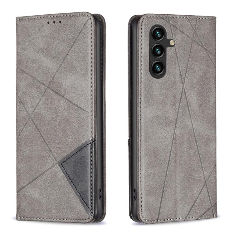 

For Samsung Galaxy S25 FE 5G Rhombus Texture Magnetic Leather Phone Case(Grey)