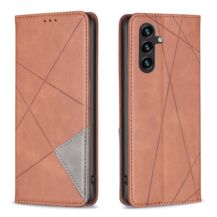 

For Samsung Galaxy S25 FE 5G Rhombus Texture Magnetic Leather Phone Case(Brown)