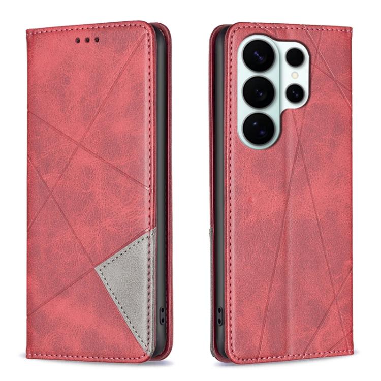 

For Samsung Galaxy S26 Ultra 5G Rhombus Texture Magnetic Leather Phone Case(Red)