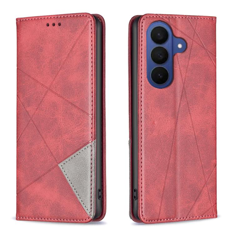 For Galaxy S26 FE 5G Rhombus Texture Magnetic Leather Phone Case(Red)
