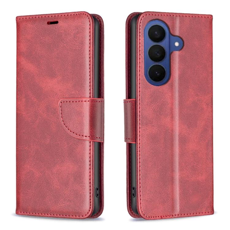 

For Samsung Galaxy S26 5G Lambskin Texture Pure Color Flip Leather Phone Case(Red)