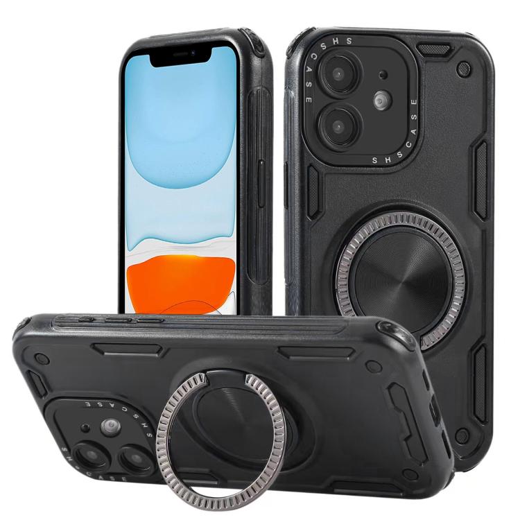 

For iPhone 11 Three-core Mecha 360 Degree Rotation Magnetic Holder Phone Case(Black)