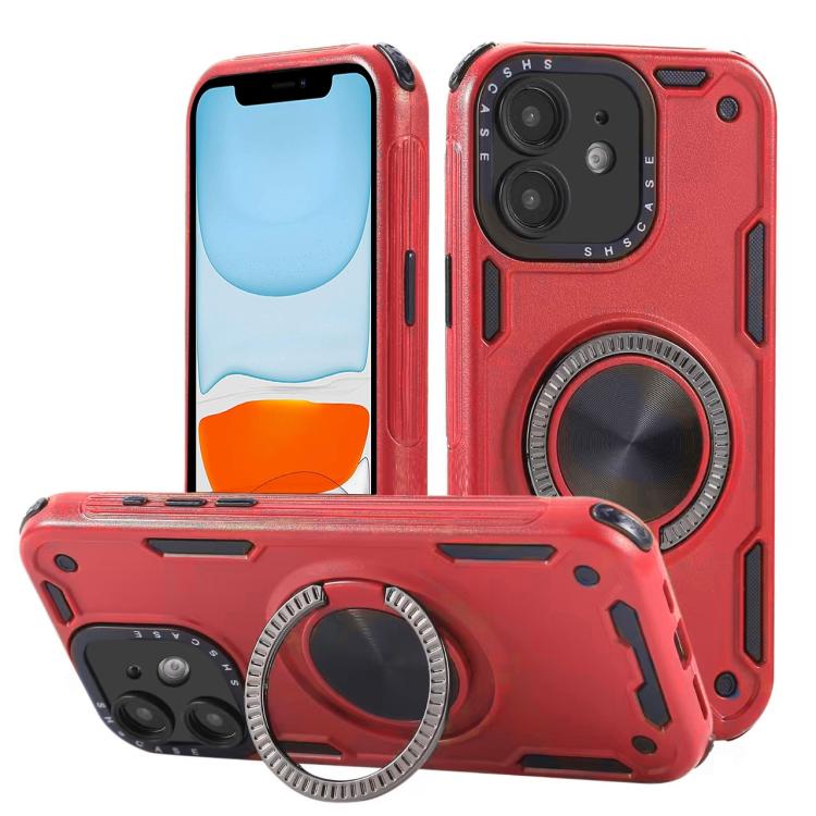 

For iPhone 11 Three-core Mecha 360 Degree Rotation Magnetic Holder Phone Case(Red)