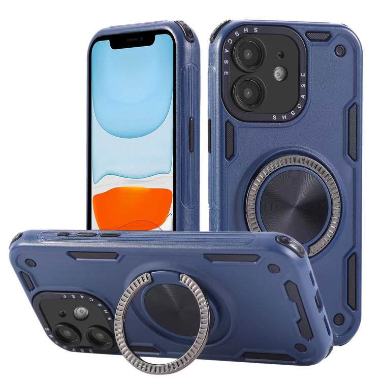 

For iPhone 11 Three-core Mecha 360 Degree Rotation Magnetic Holder Phone Case(Royal Blue)