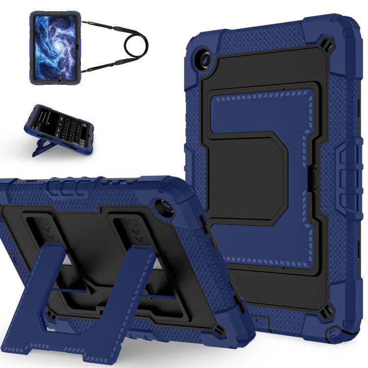 

For Samsung Galaxy Tab A9+ Big Holder Silicone Hydric PC Tablet Case with Shoulder Strap(Navy Black)