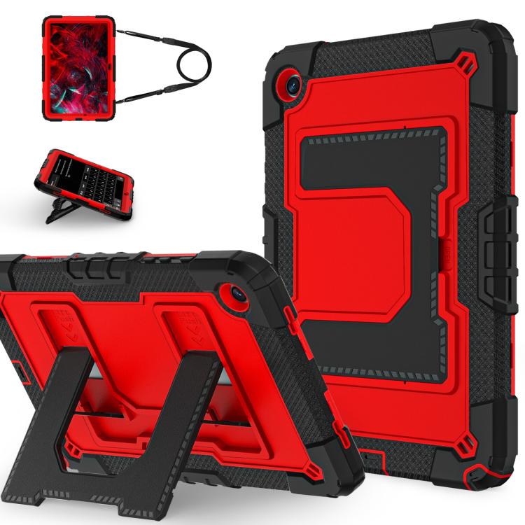 

For Samsung Galaxy Tab A11+ Big Holder Silicone Hydric PC Tablet Case with Shoulder Strap(Black Red)