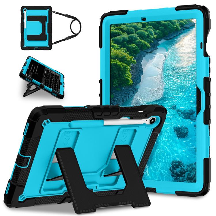 

For Samsung Galaxy Tab S10 Lite / S10 FE Big Holder Silicone Hydric PC Tablet Case with Shoulder Strap(Black Blue)
