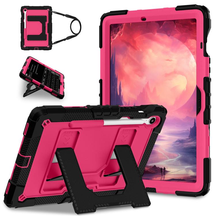 

For Samsung Galaxy Tab S10 Lite / S10 FE Big Holder Silicone Hydric PC Tablet Case with Shoulder Strap(Black Rose Red)