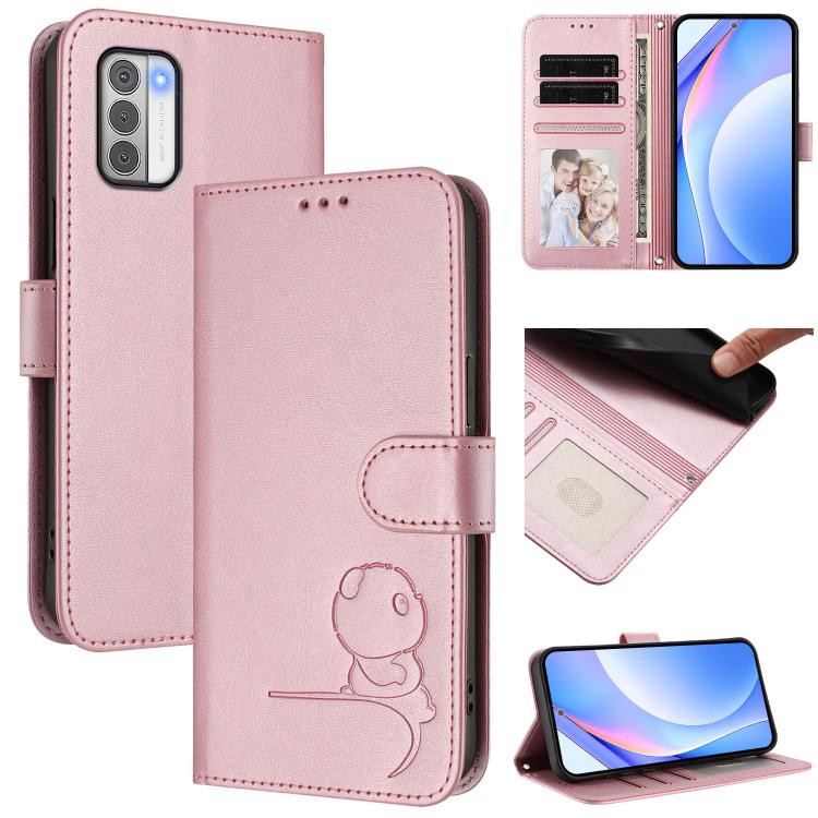 

For Nokia G42 / G310 Litter Panda Embossing RFID Leather Phone Case with Lanyard(Pink)
