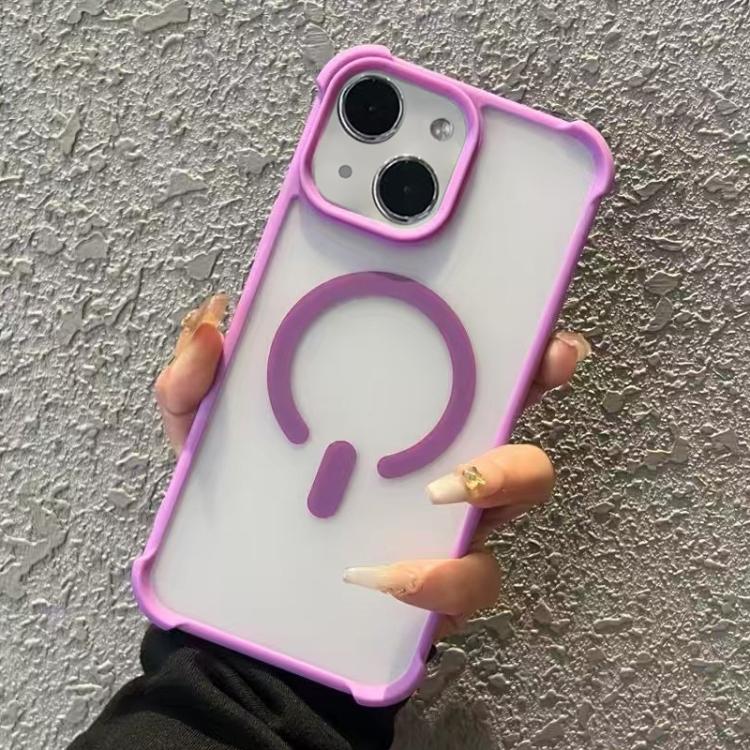 

For iPhone 15 Plus Semi-transparent Skin Feel Frosted MagSafe Phone Case(Purple)