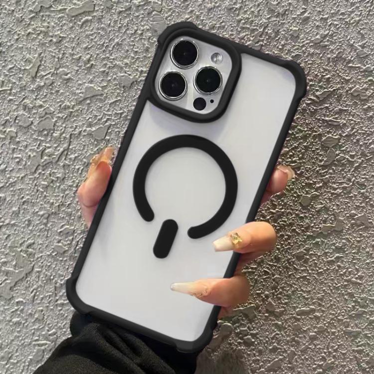 

For iPhone 15 Pro Max Semi-transparent Skin Feel Frosted MagSafe Phone Case(Black)