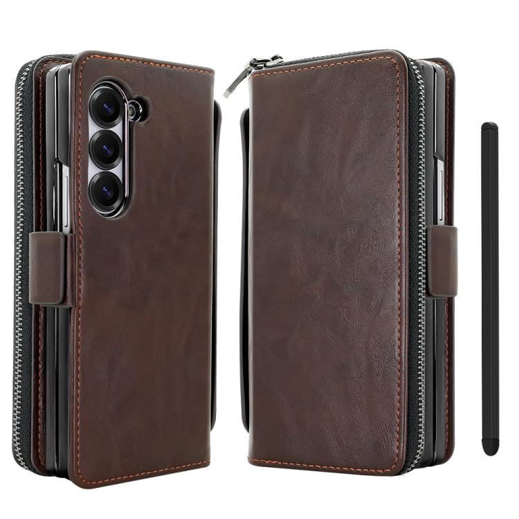 

For Samsung Galaxy Fold6 VIETAO Magnetic Buckle RFID Wallet Leather Phone Case(Coffee Brown)