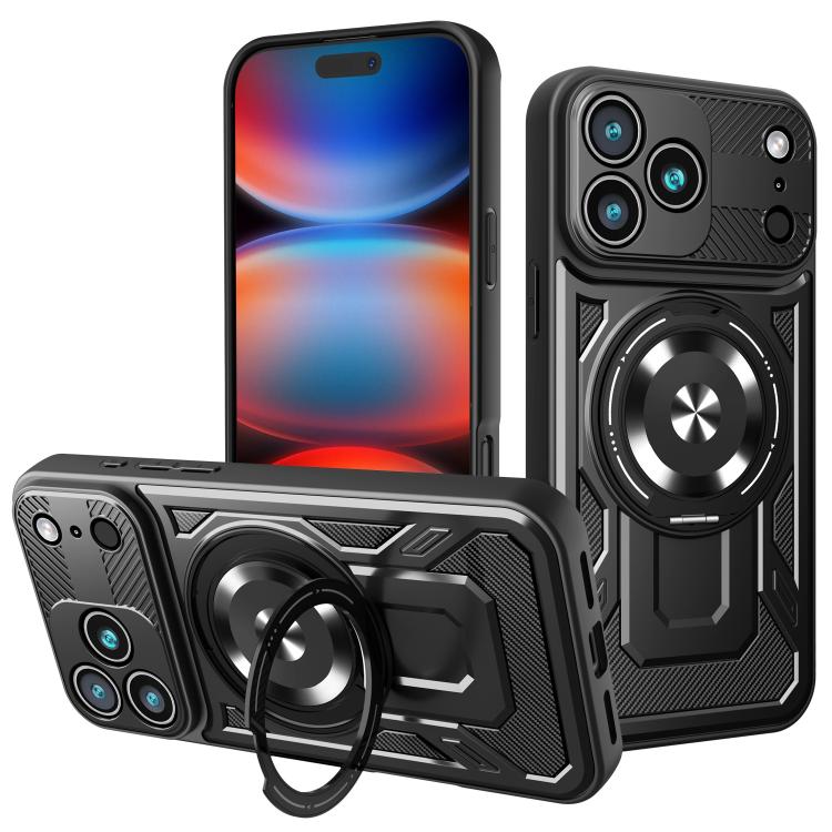 

For iPhone 17 Pro Max Armor Rotating Holder MagSafe Phone Case(Black)