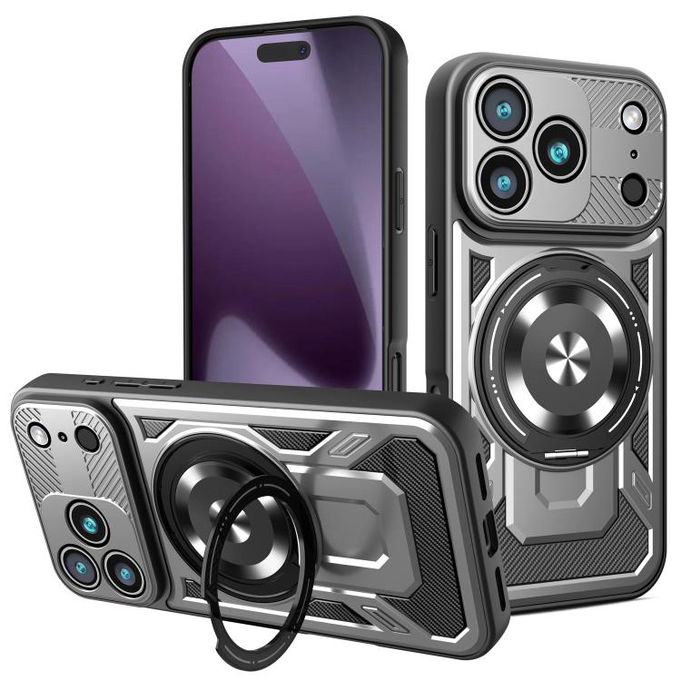 

For iPhone 17 Pro Armor Rotating Holder MagSafe Phone Case(Grey)