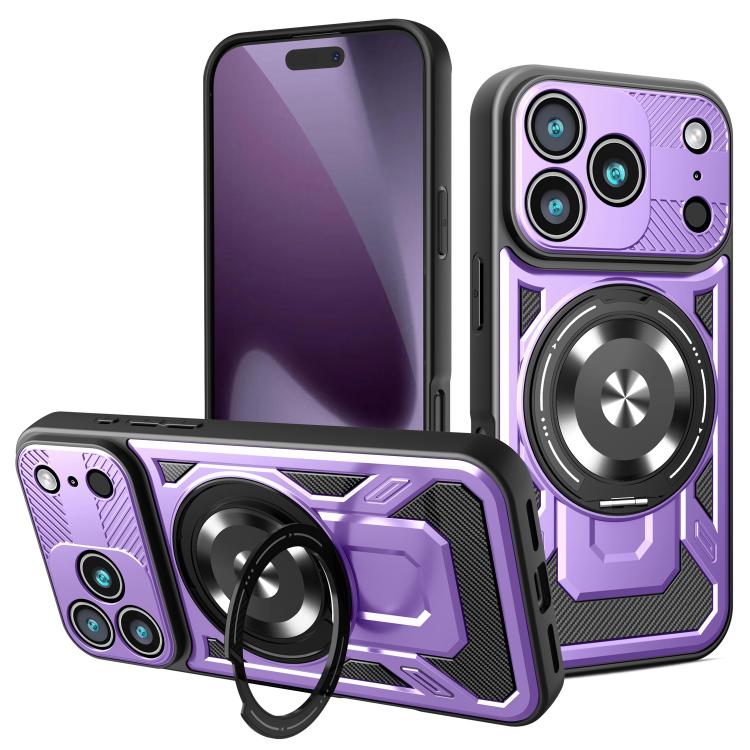 

For iPhone 17 Pro Armor Rotating Holder MagSafe Phone Case(Purple)