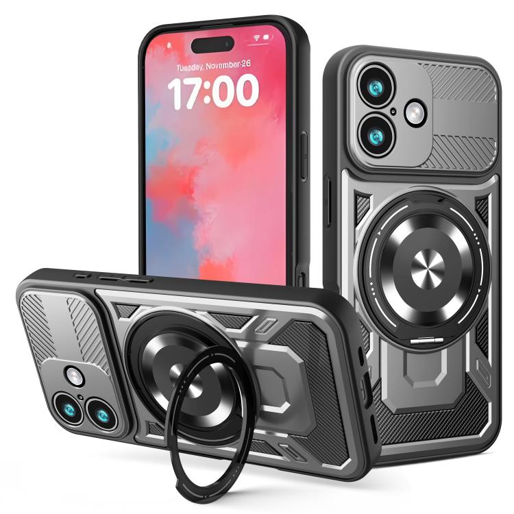 

For iPhone 17 Armor Rotating Holder MagSafe Phone Case(Grey)
