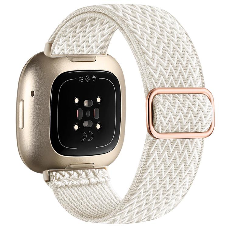 

For Fitbit Versa 4 / 3 / Sense2 / 1 xDfind Wavy Nylon Braided Stretch Watch Band with Adjustment Buckle(Official Apricot)