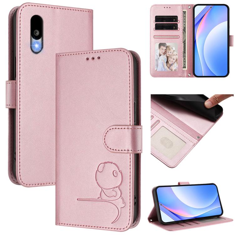 

For Kyocera Basio Active3 Litter Panda Embossing RFID Leather Phone Case with Lanyard(Pink)