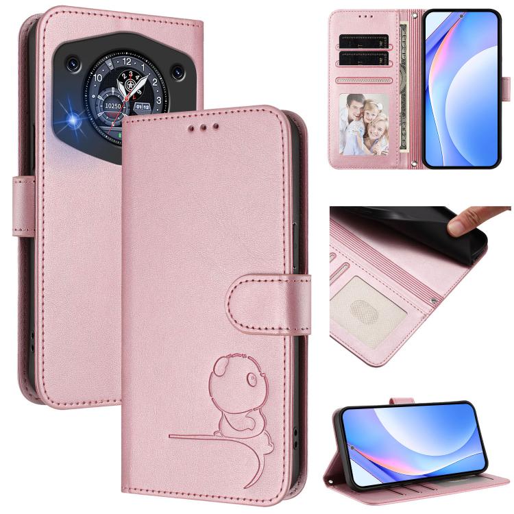 

For Cubot A30 Litter Panda Embossing RFID Leather Phone Case with Lanyard(Pink)