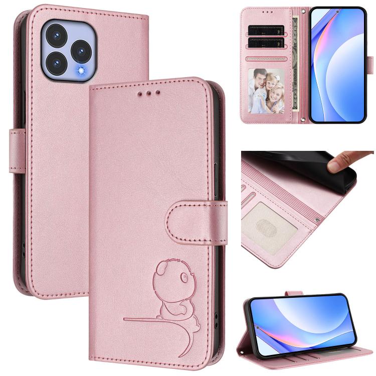 

For Wiko T60 / Cubot P80 Litter Panda Embossing RFID Leather Phone Case with Lanyard(Pink)
