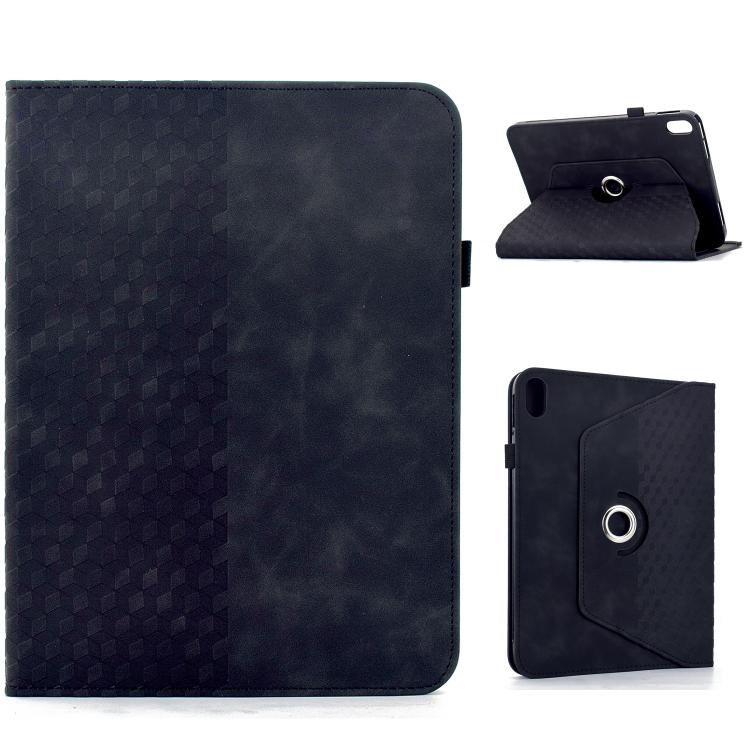 

For iPad 9.7 2018 / 2017 / Air 2 / 1 Rotatable Rhombus Embossed Smart Leather Tablet Case(Black)