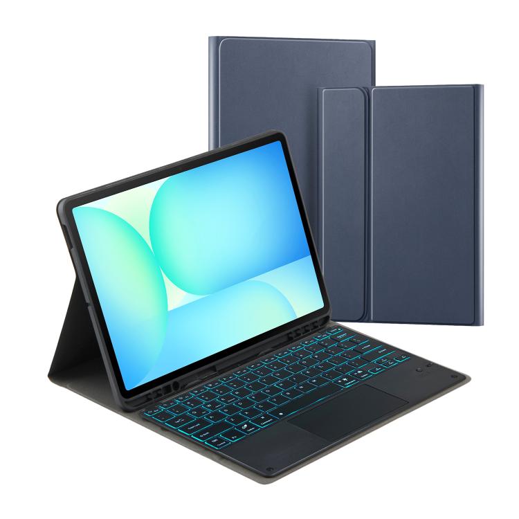 

For Samsung Galaxy Tab S10 FE+ PST-X620 Touchpad Backlight Bluetooth Keyboard Leather Tablet Case(Dark Blue)
