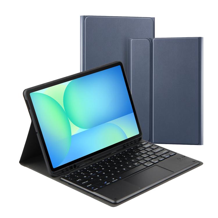 

For Samsung Galaxy Tab S10 FE+ PSC-X620 Touchpad Bluetooth Keyboard Leather Tablet Case(Dark Blue)