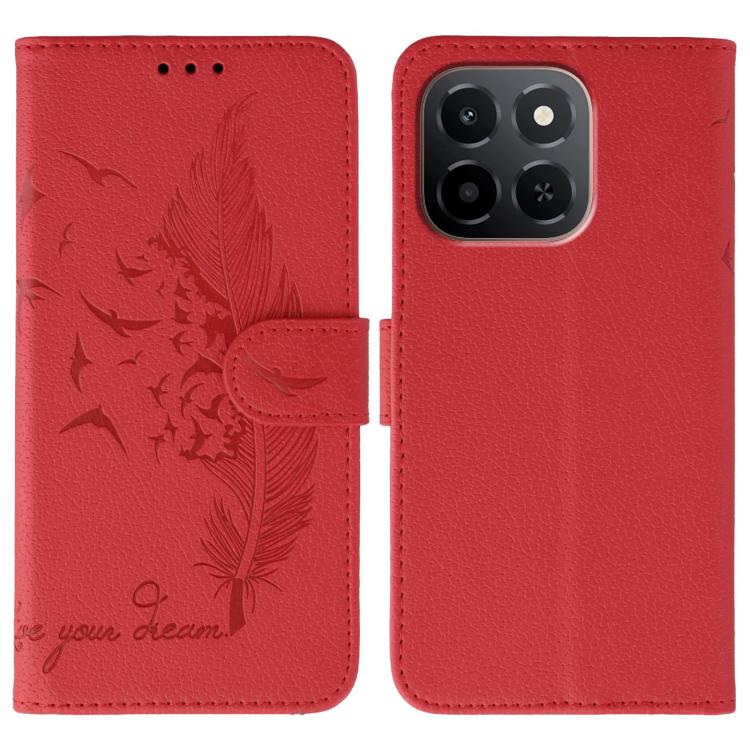 

For Honor X6c 4G Feather Pattern Litchi Texture Leather Phone Case(Red)