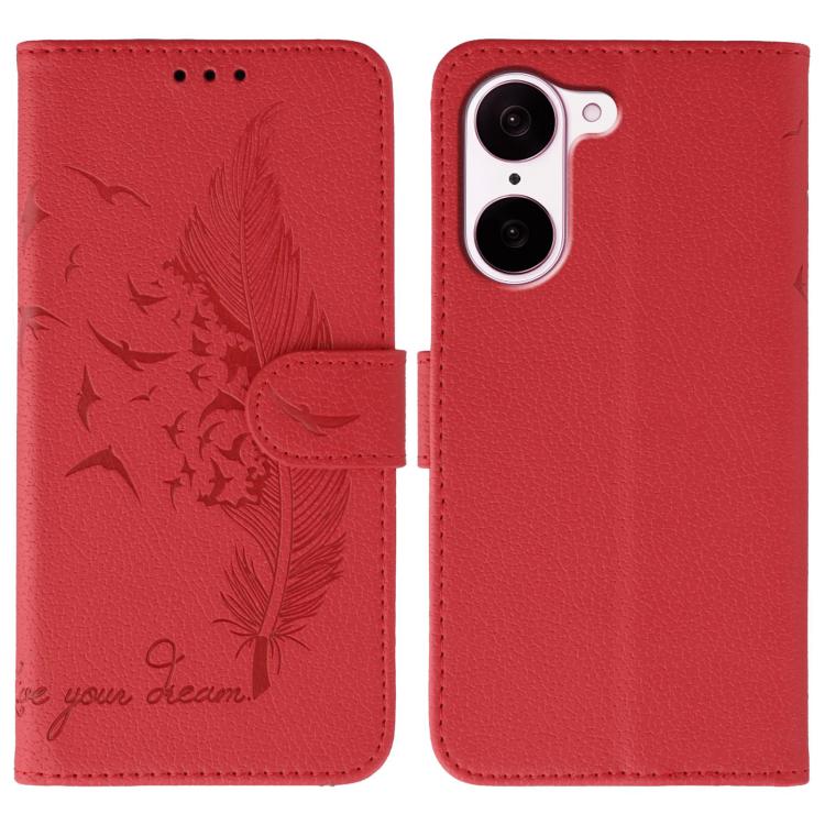 

For OnePlus Nord CE5 Feather Pattern Litchi Texture Leather Phone Case(Red)