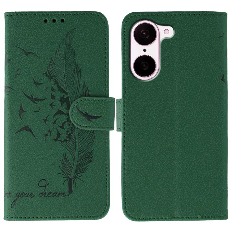 

For OnePlus Nord CE5 Feather Pattern Litchi Texture Leather Phone Case(Green)