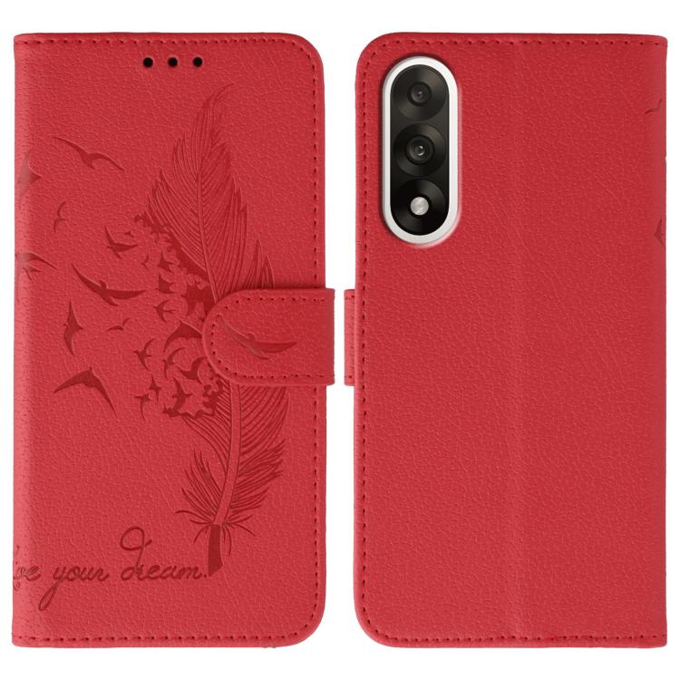 

For OnePlus Nord 5 Feather Pattern Litchi Texture Leather Phone Case(Red)