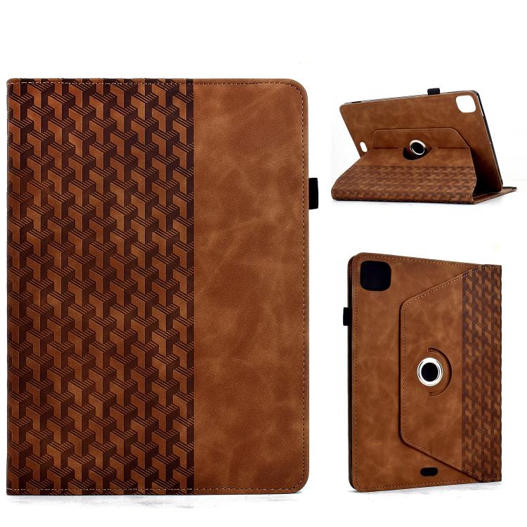 

For iPad Air 11 2024 / 2025 Rotatable Building Blocks Embossed Smart Leather Tablet Case(Brown)
