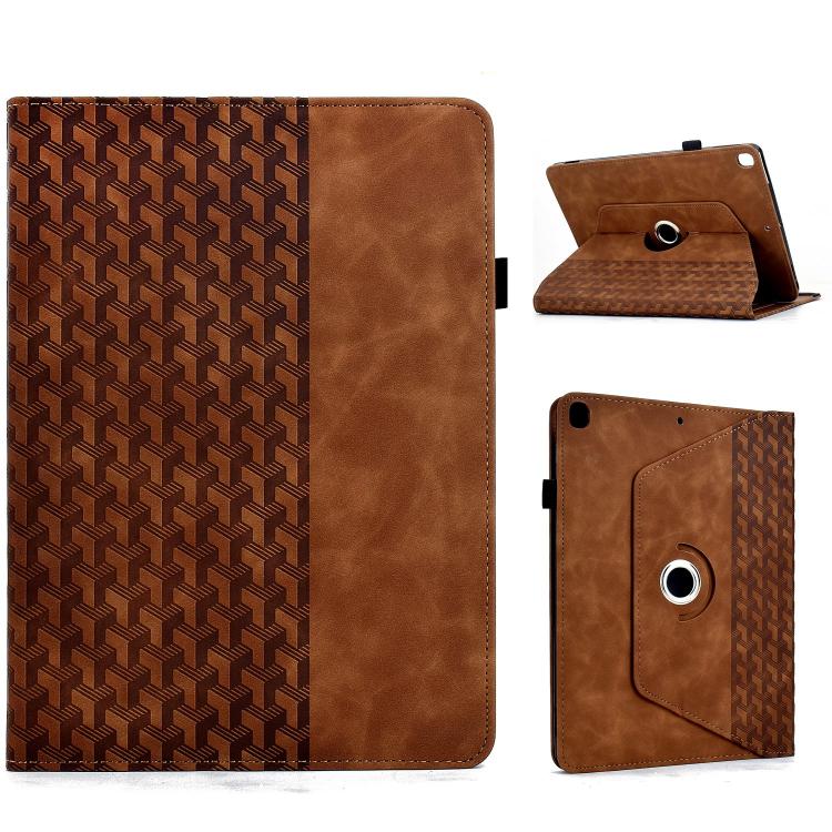 

For iPad 10.2 2021 / Air 10.5 Rotatable Building Blocks Embossed Smart Leather Tablet Case(Brown)