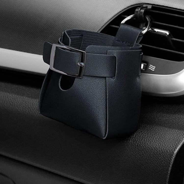 

Car Air Vent PU Leather Storage Hanging Bag(Black)